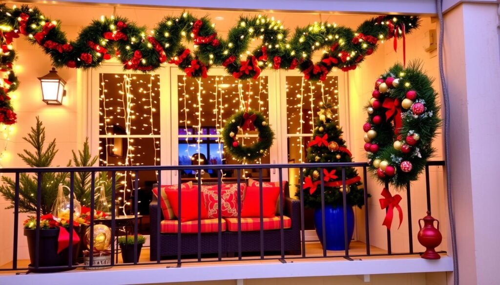 Balcon décoré pour les fêtes