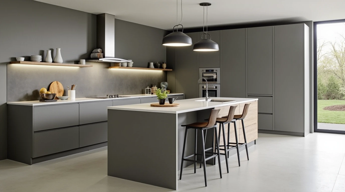 Des luminaires en béton pour un style contemporain et épuré dans la cuisine